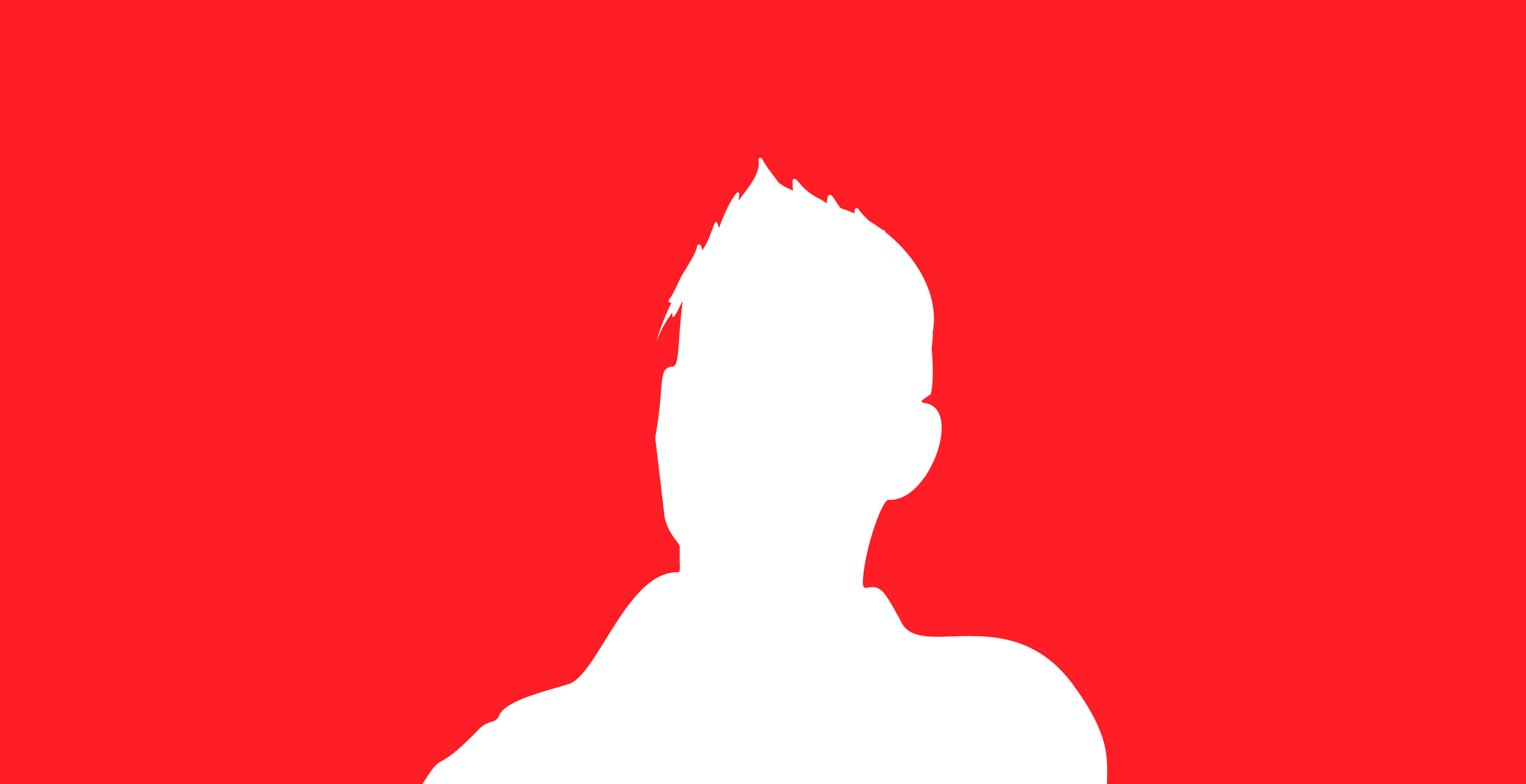 A white silhouette of a person's head and shoulders on a bright red background.